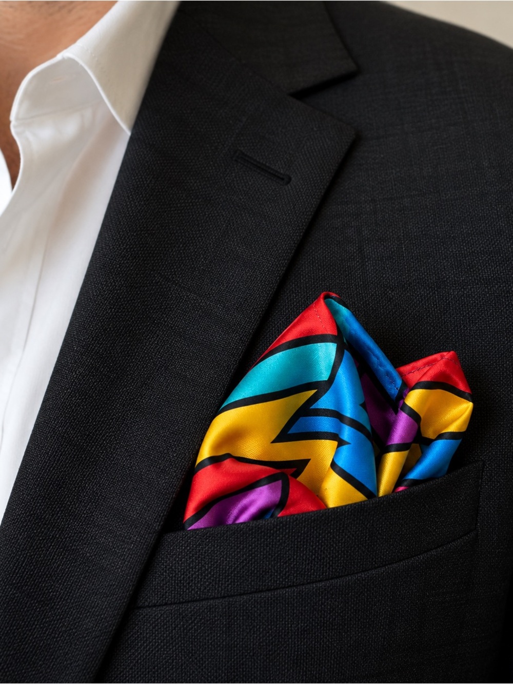 Vibrant Multicolor Pocket Square with Blue, Yellow & Red Panels